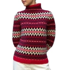 Chaps Red and Black Nordic Scandinavian Patterned Turtleneck Sweater Size Small